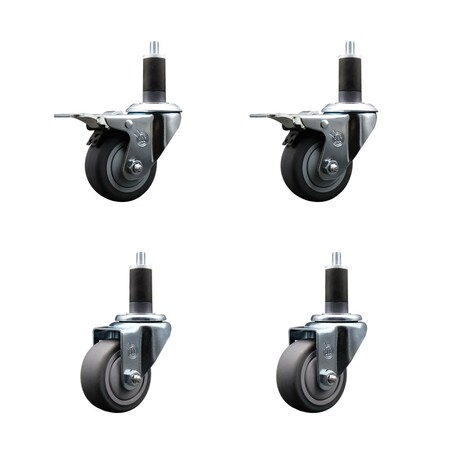 Service Caster 3'' Thermoplastic Rubber Swivel 1-1/4'' Expanding Stem Caster Set 2 Total Lock Brakes, 4PK SCC-EXTTL20S314-TPRB-2-S-2-114